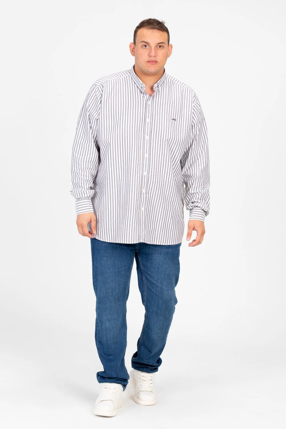 Men's Big Size Striped Long Sleeved Shirt - Image 4