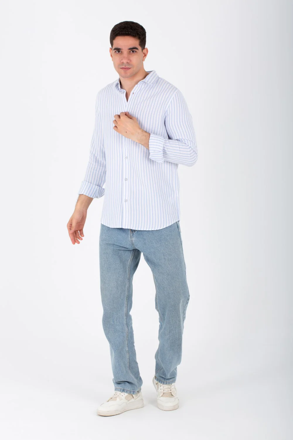 Mens Striped Long Sleeves Shirt With Button Front And Collar - Image 4