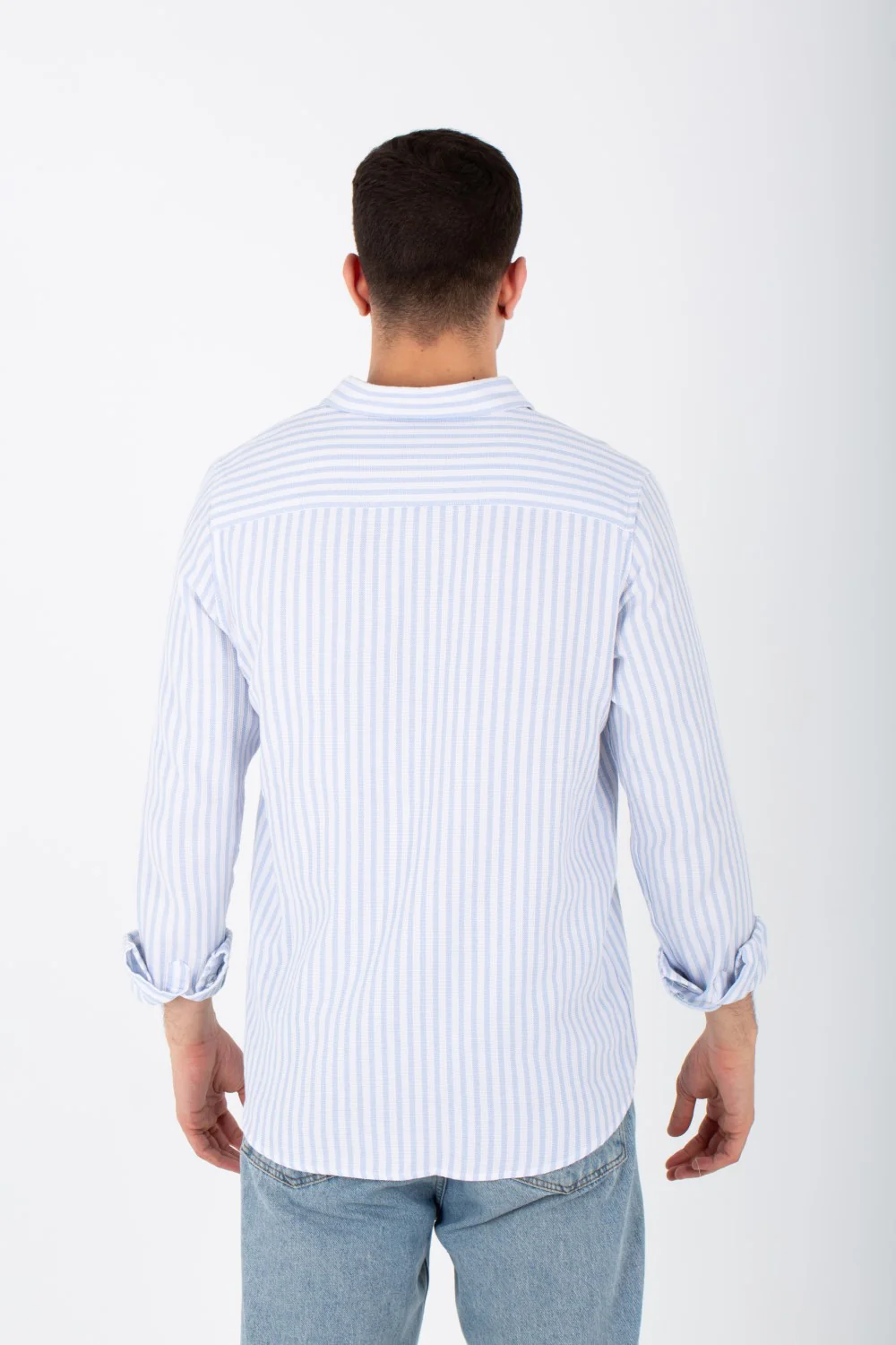 Mens Striped Long Sleeves Shirt With Button Front And Collar - Image 5