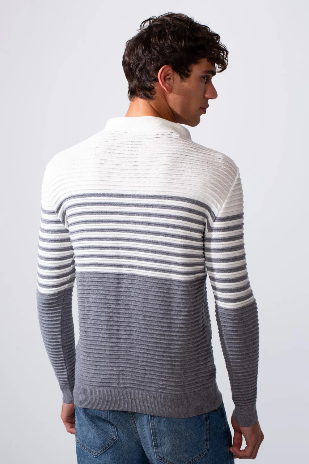 Men's Striped Polo Neck Slim Fit Pullover Sweater - Image 6