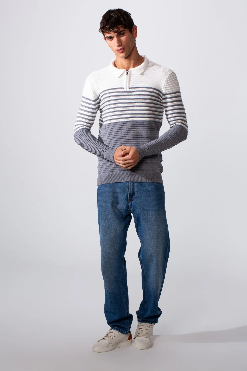 Men's Striped Polo Neck Slim Fit Pullover Sweater - Image 7
