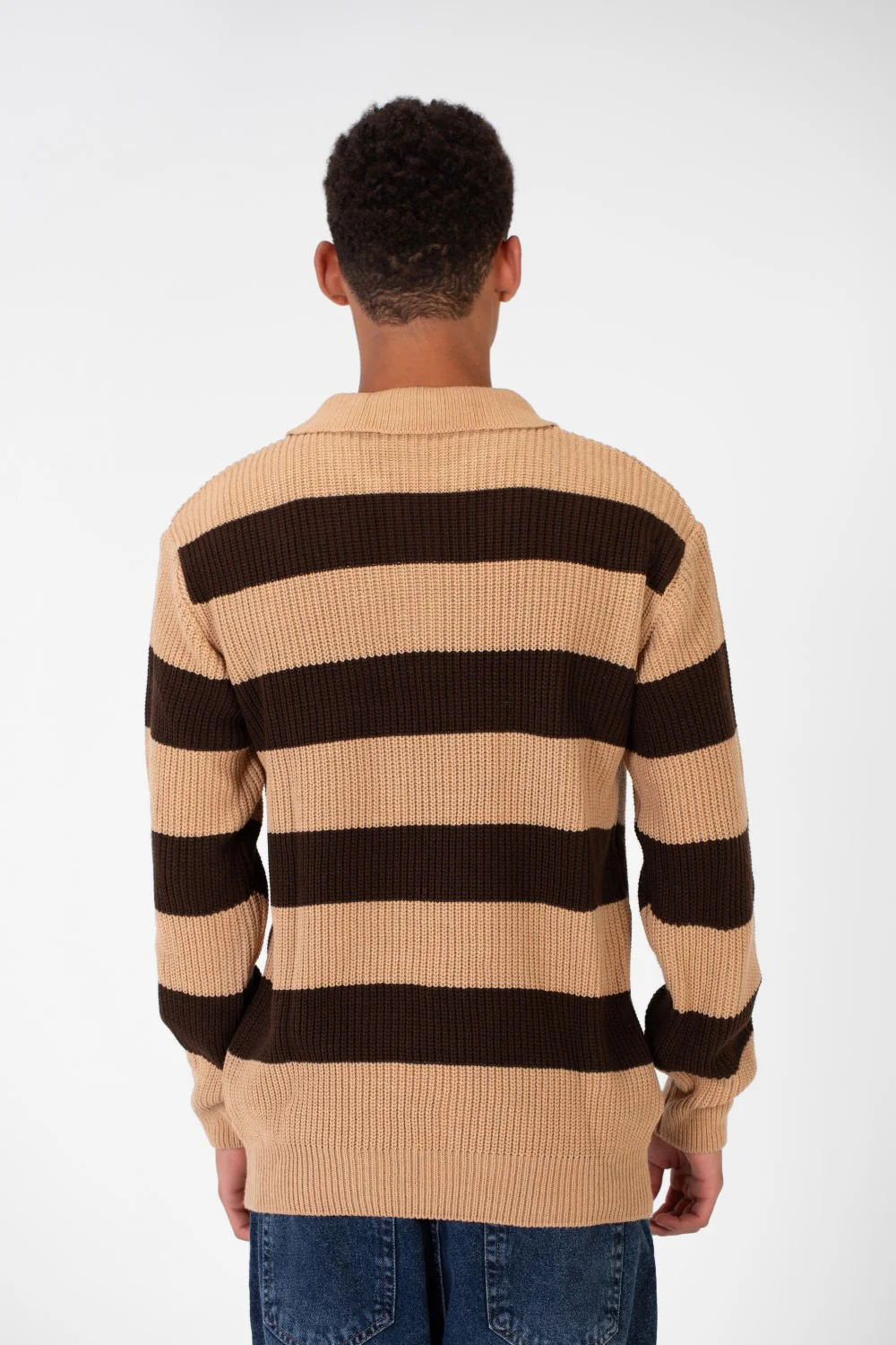 Men's Striped Polo Pullover With Front Buttons And Comfortable Flexible Material - Image 2