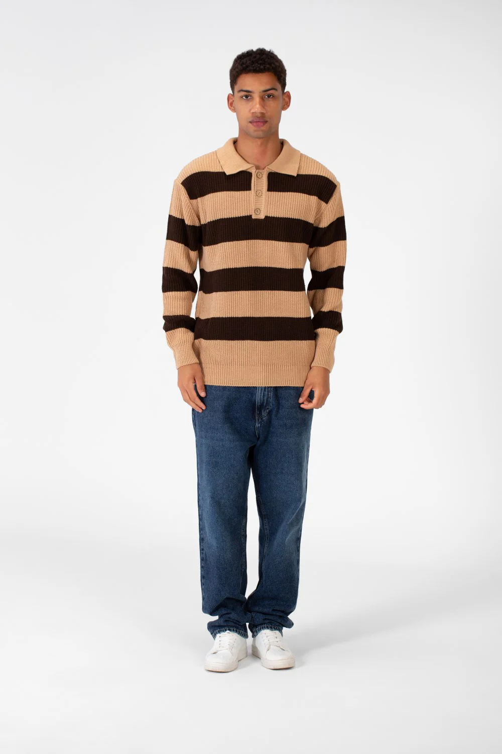 Men's Striped Polo Pullover With Front Buttons And Comfortable Flexible Material - Image 3
