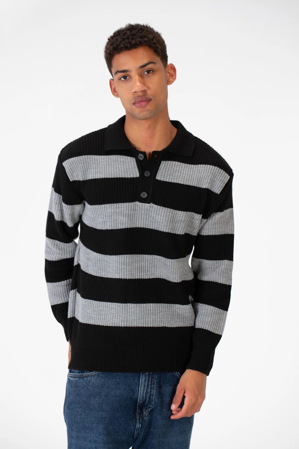 Men's Striped Polo Pullover With Front Buttons And Comfortable Flexible Material - Image 4