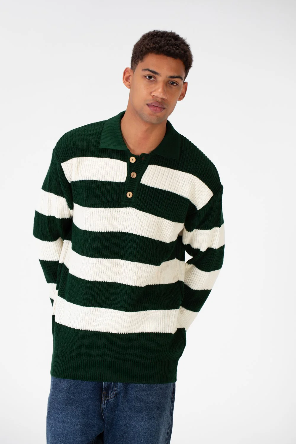 Men's Striped Polo Pullover With Front Buttons And Comfortable Flexible Material - Image 7