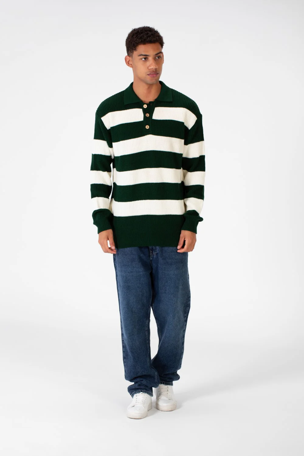 Men's Striped Polo Pullover With Front Buttons And Comfortable Flexible Material - Image 9