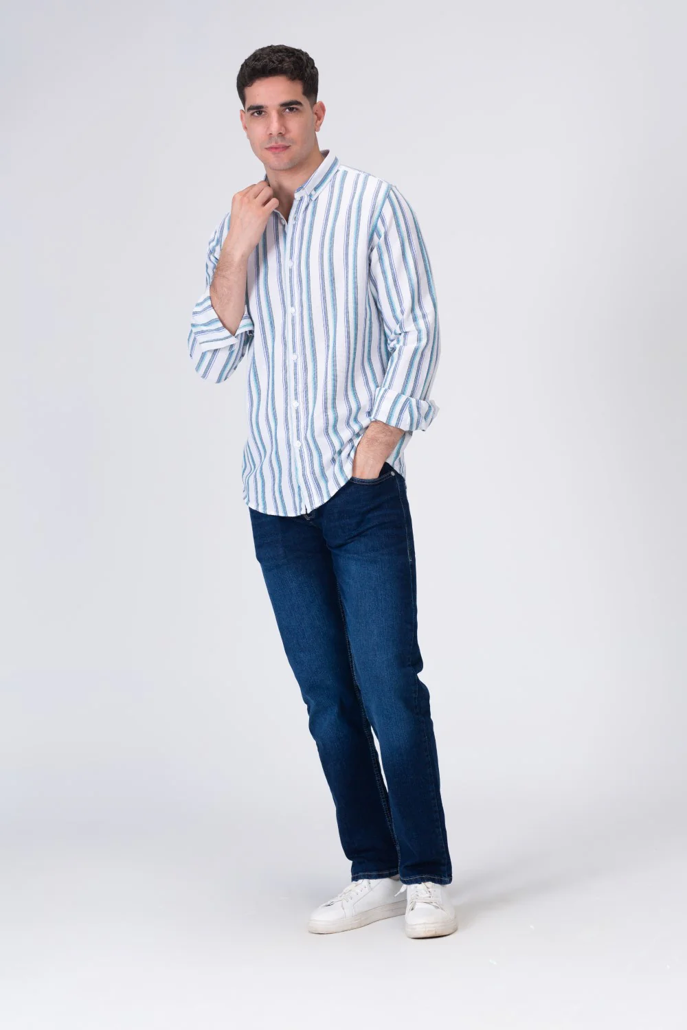 Mens Striped Regular Fit Long Sleeves Shirt - Image 3