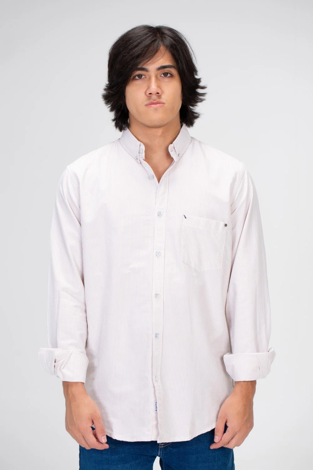 Men's Striped Shirt With Long Sleeves And Front Pocket Poplin Material