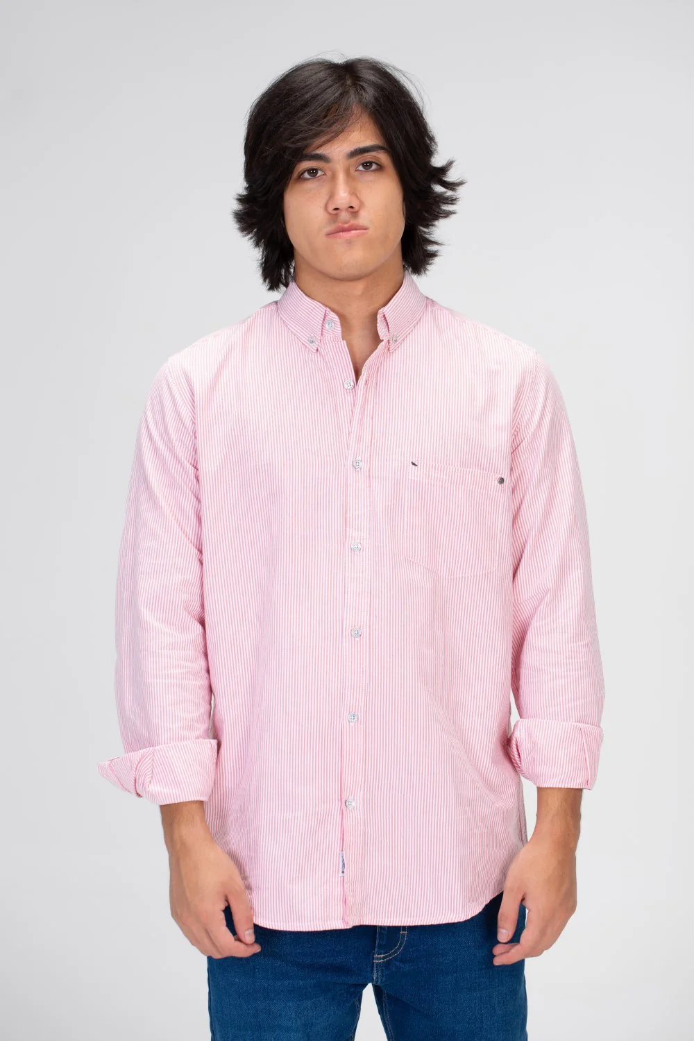 Men's Striped Shirt With Long Sleeves And Front Pocket Poplin Material - Image 10