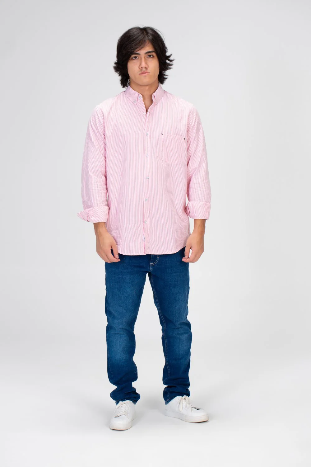Men's Striped Shirt With Long Sleeves And Front Pocket Poplin Material - Image 12