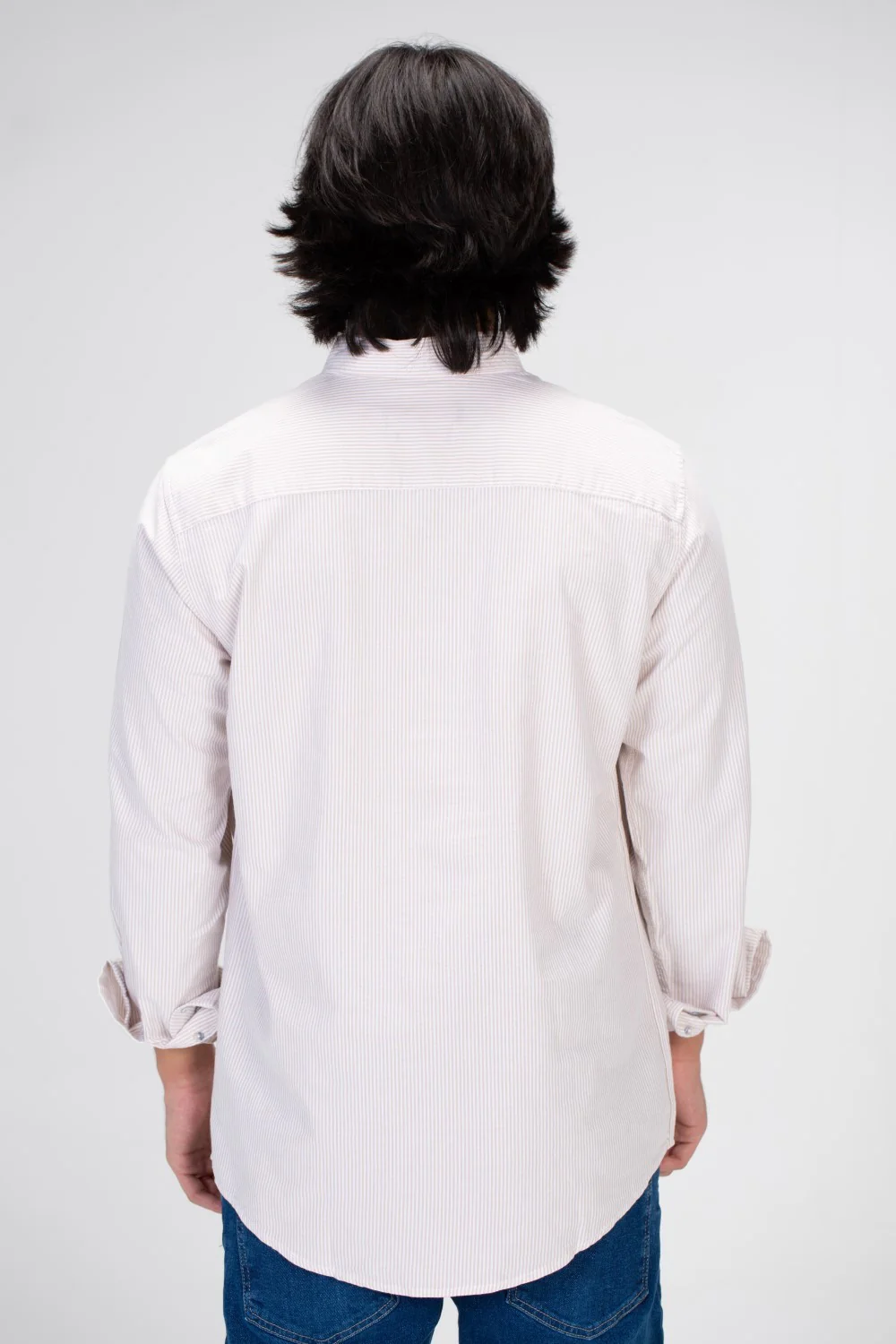 Men's Striped Shirt With Long Sleeves And Front Pocket Poplin Material - Image 2