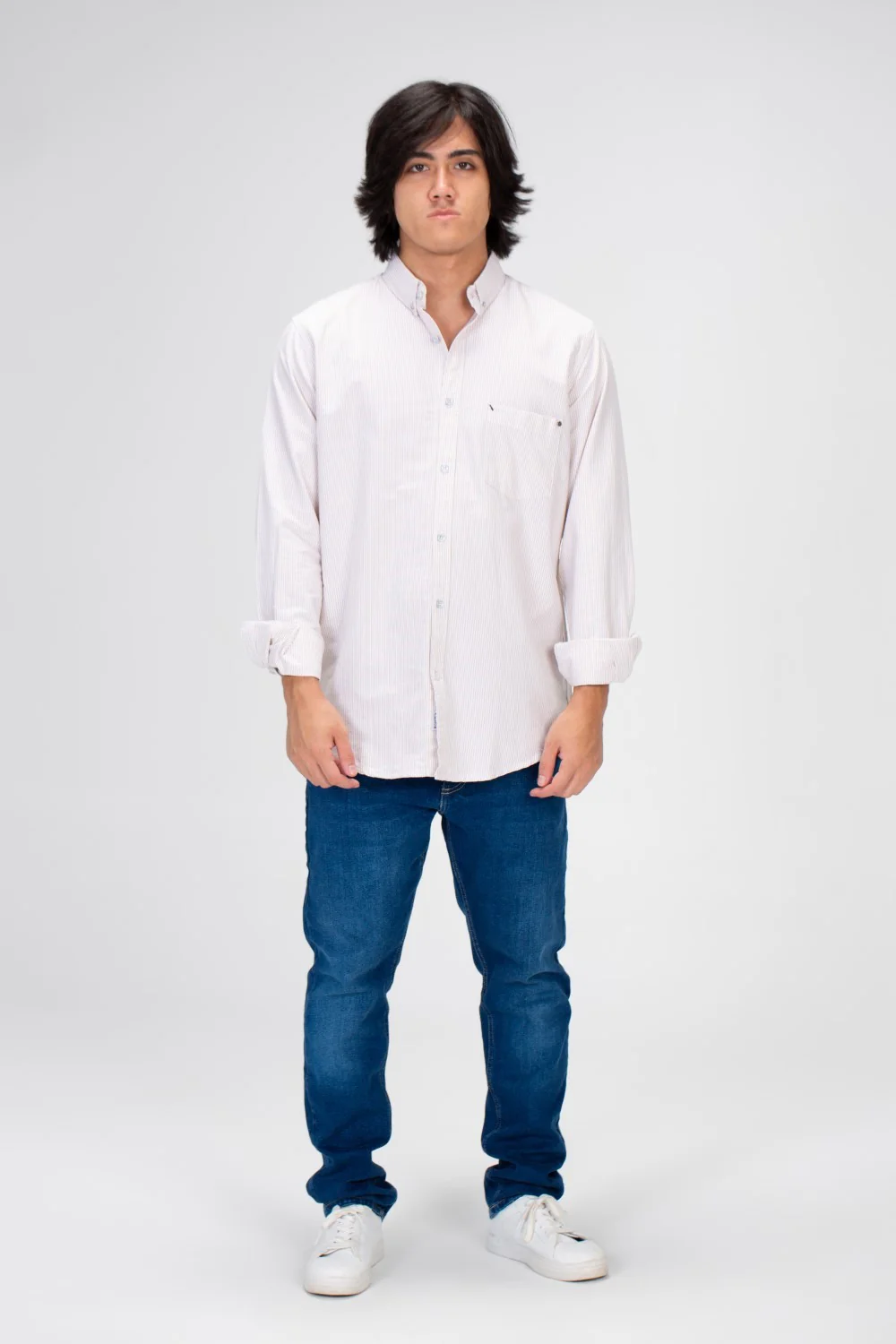 Men's Striped Shirt With Long Sleeves And Front Pocket Poplin Material - Image 3