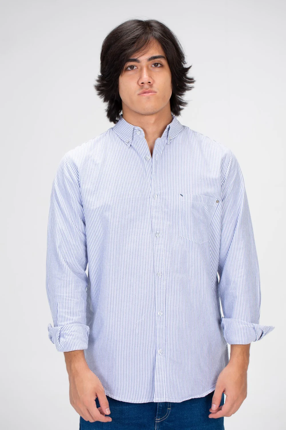 Men's Striped Shirt With Long Sleeves And Front Pocket Poplin Material - Image 4