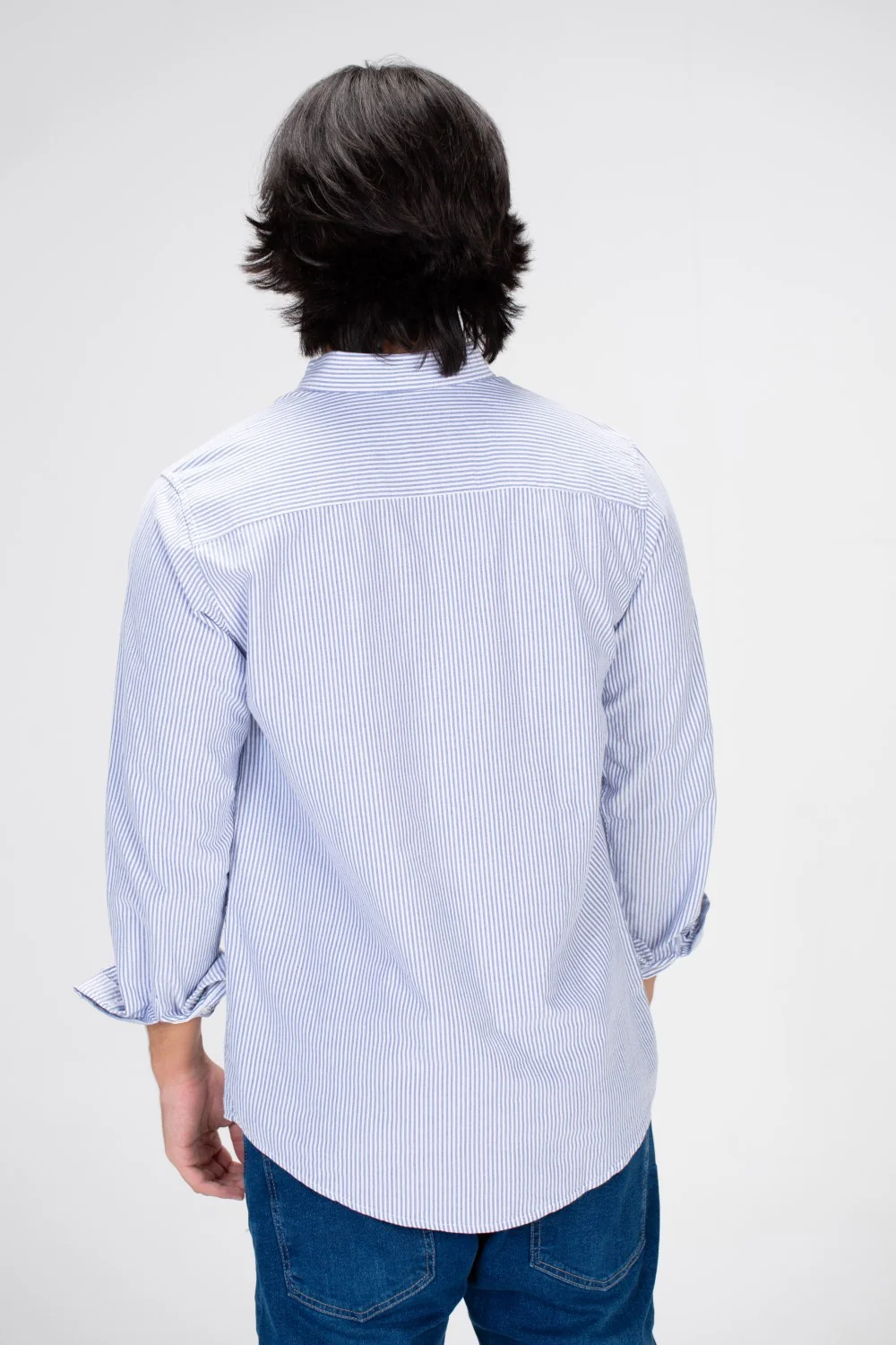 Men's Striped Shirt With Long Sleeves And Front Pocket Poplin Material - Image 5