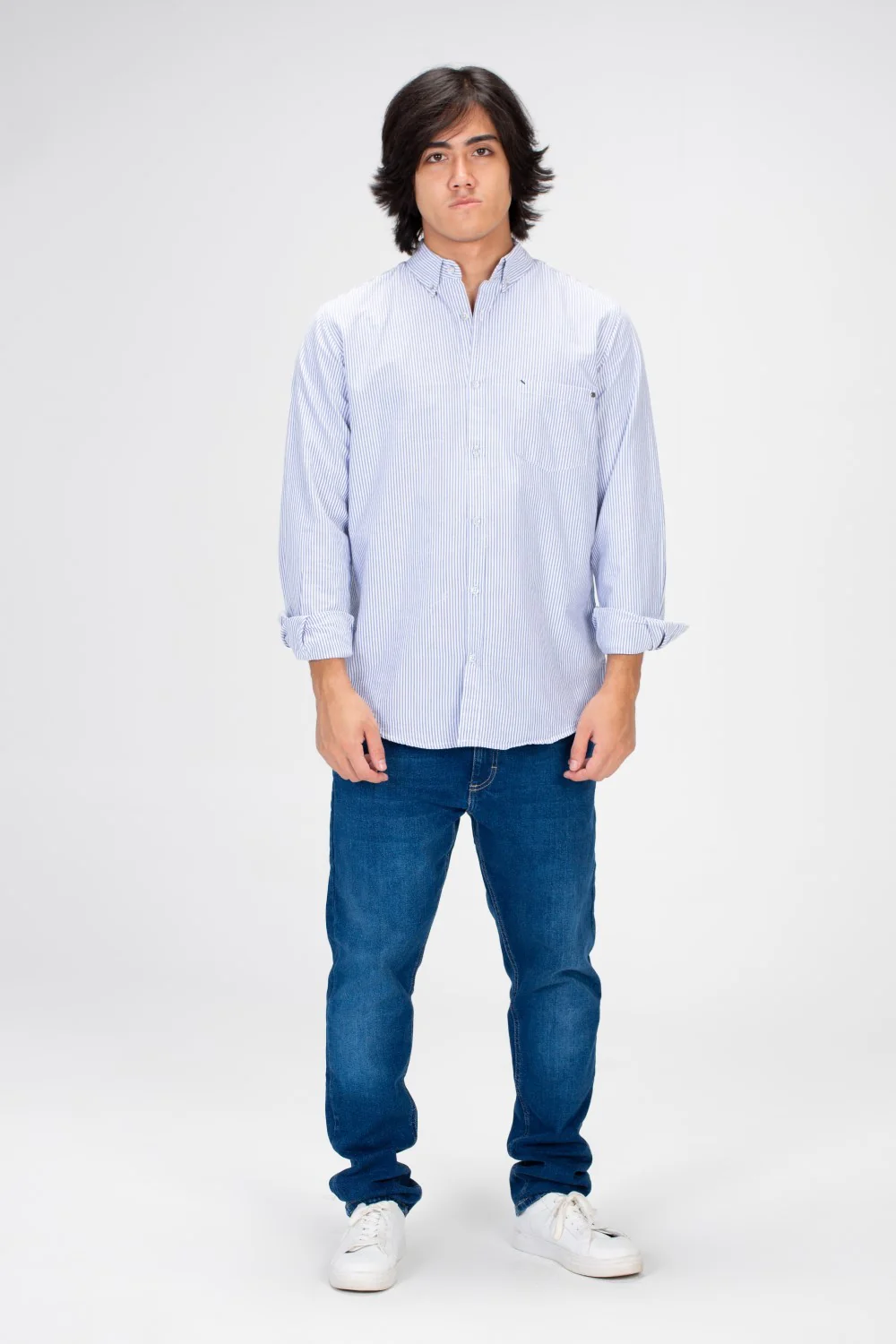 Men's Striped Shirt With Long Sleeves And Front Pocket Poplin Material - Image 6