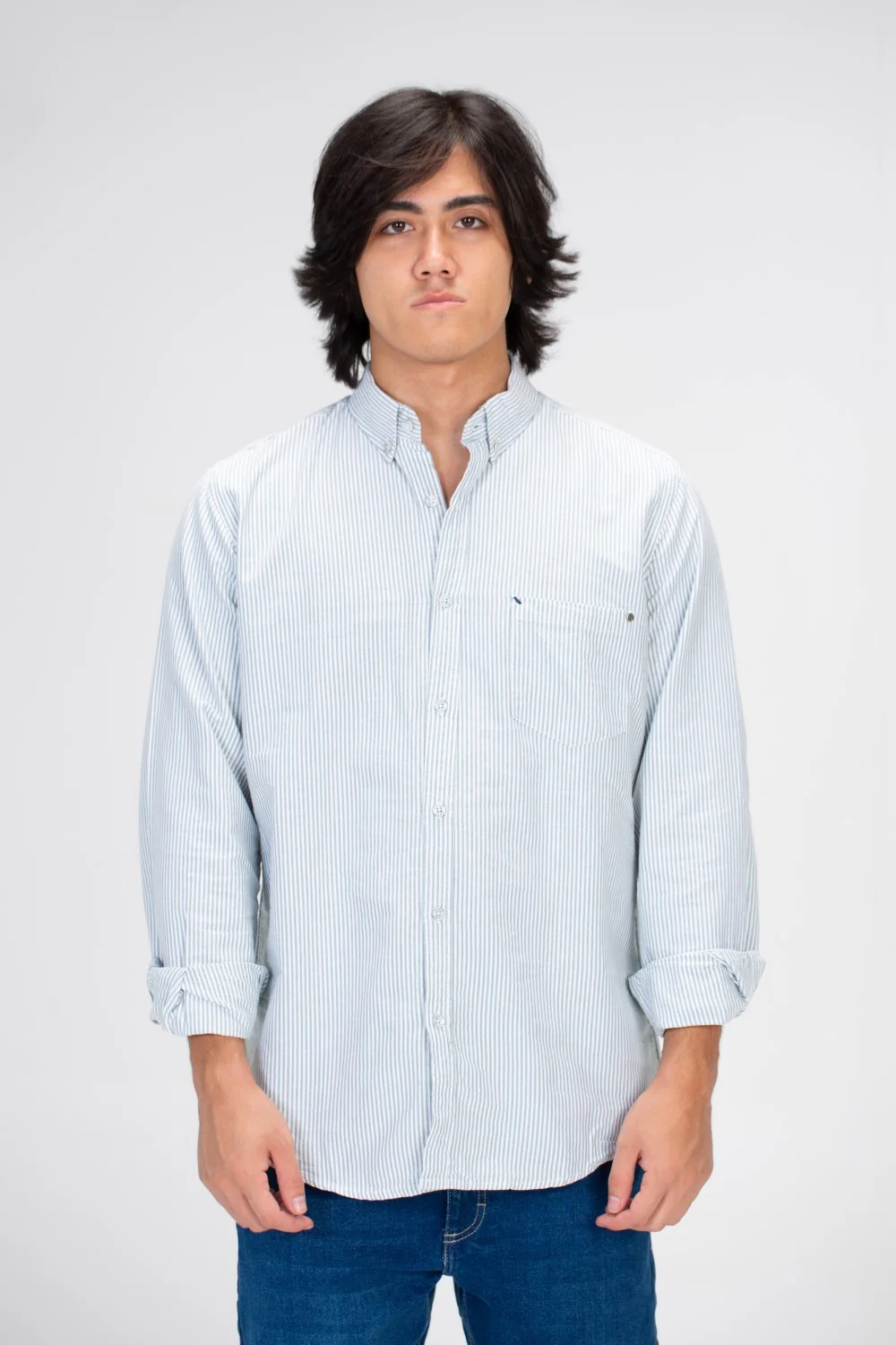 Men's Striped Shirt With Long Sleeves And Front Pocket Poplin Material - Image 7
