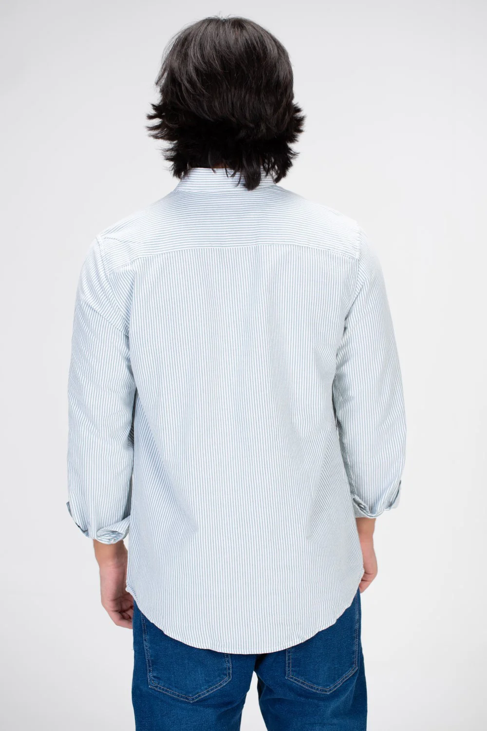 Men's Striped Shirt With Long Sleeves And Front Pocket Poplin Material - Image 8