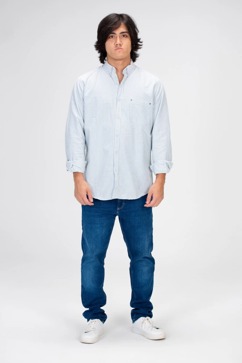 Men's Striped Shirt With Long Sleeves And Front Pocket Poplin Material - Image 9