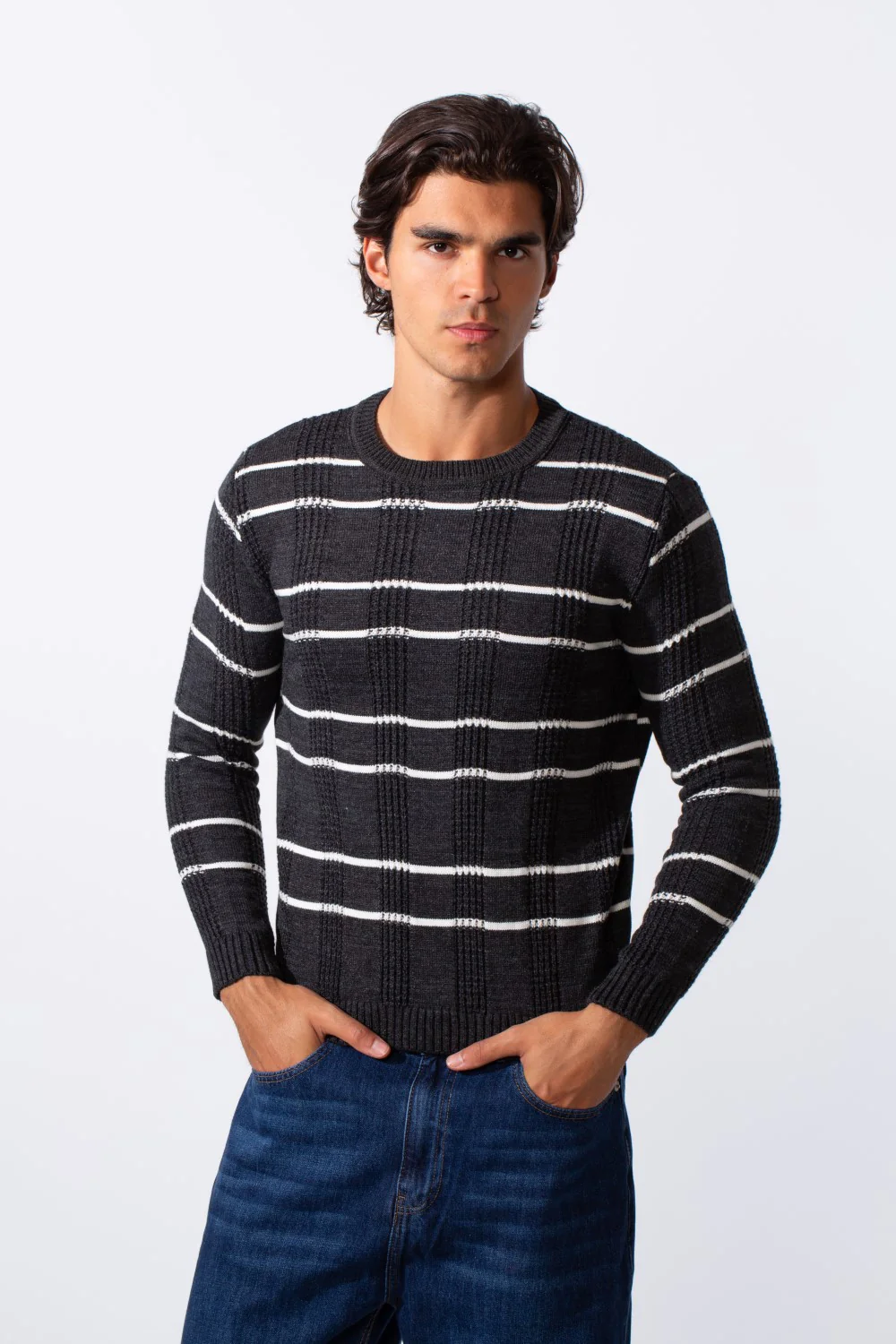 Men's Striped Slim Fit Breathable Material Pullover