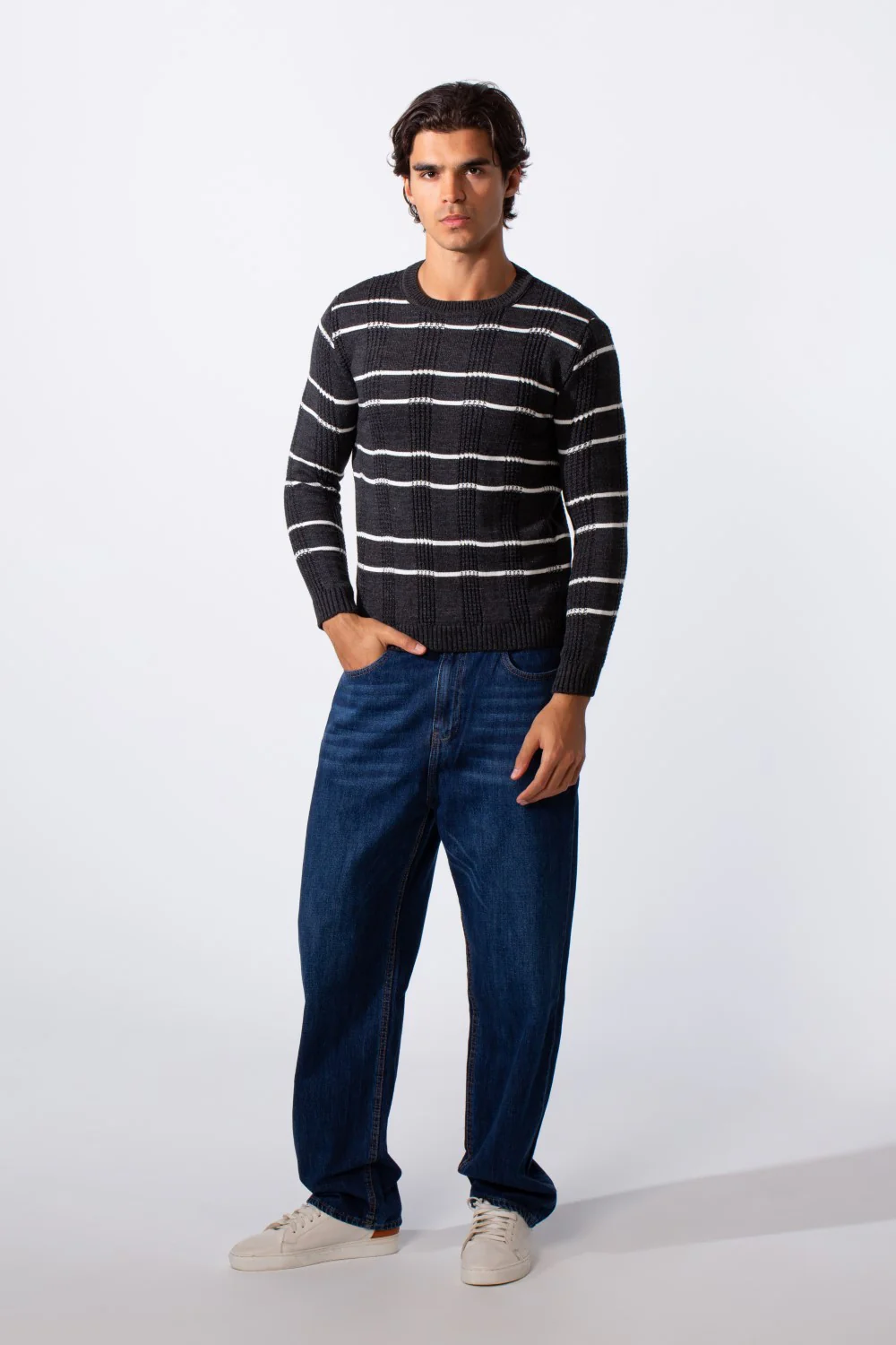 Men's Striped Slim Fit Breathable Material Pullover - Image 3
