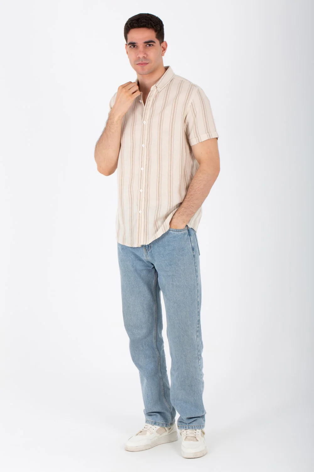 Mens Striped Slim Fit Half Sleeve Shirt With Buttons Front - Image 3