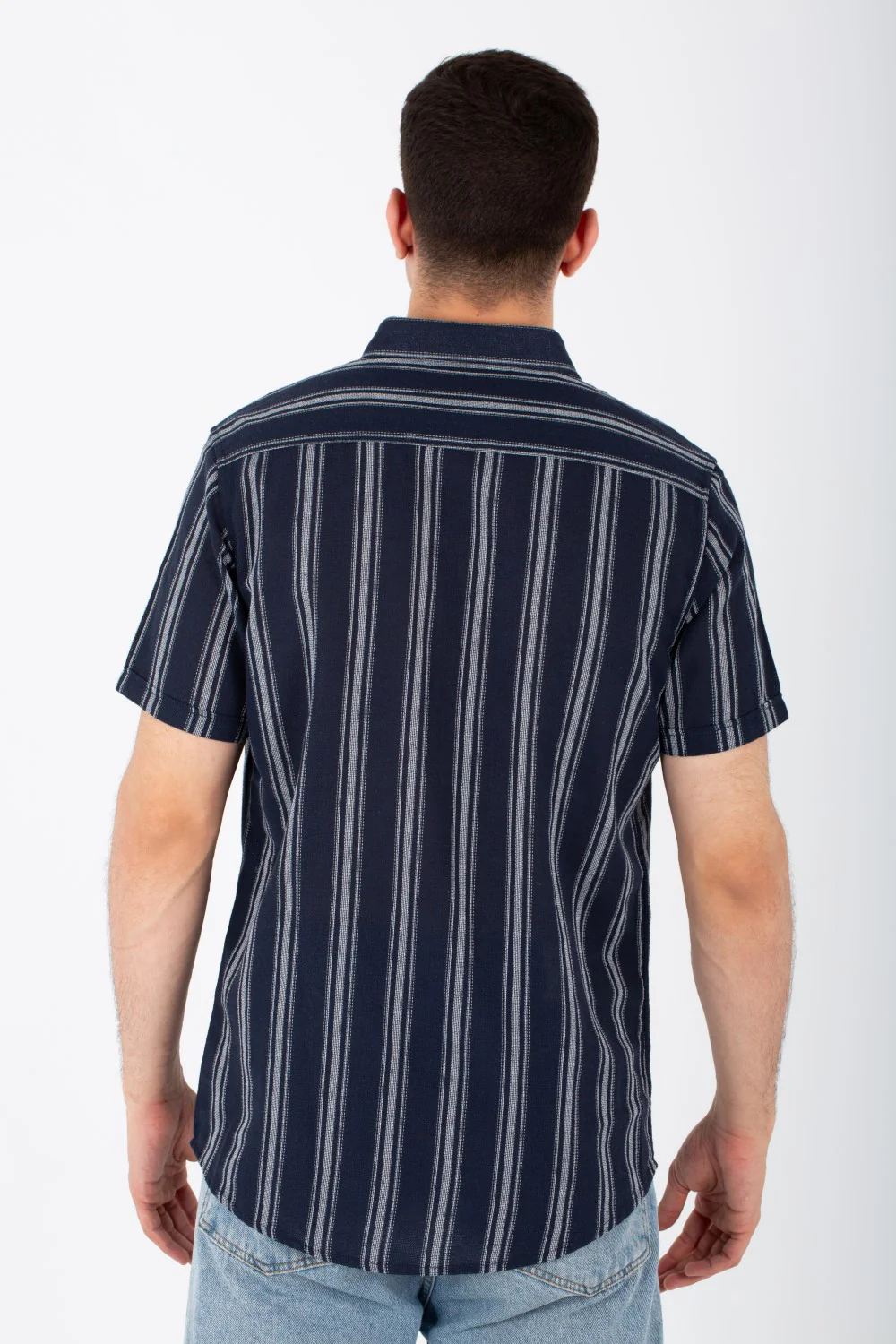 Mens Striped Slim Fit Half Sleeve Shirt With Buttons Front - Image 5