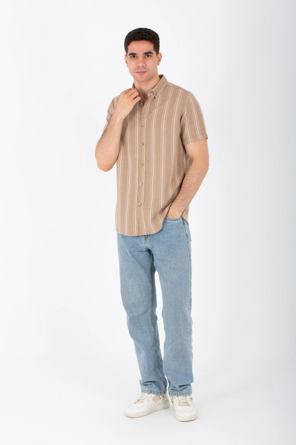Mens Striped Slim Fit Half Sleeve Shirt With Buttons Front - Image 7