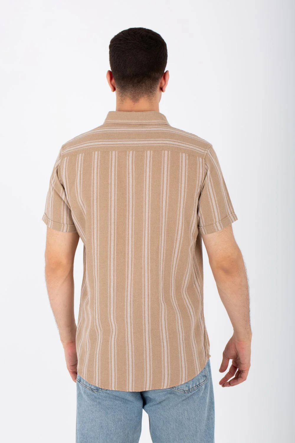 Mens Striped Slim Fit Half Sleeve Shirt With Buttons Front - Image 8