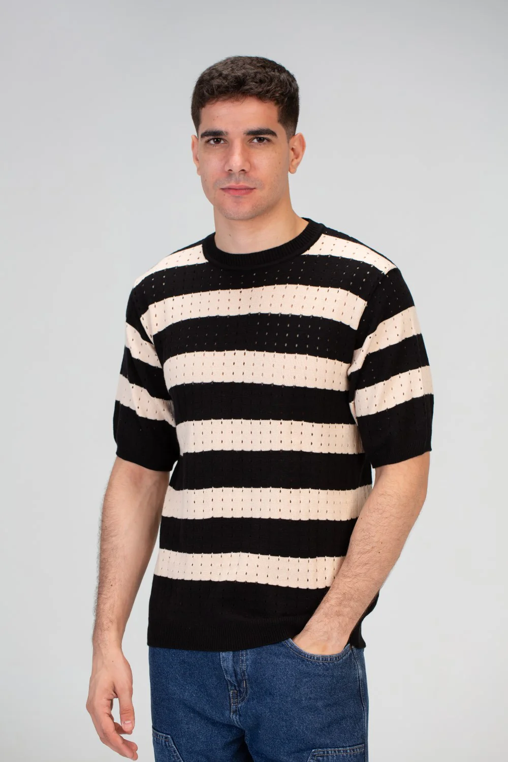 Mens Striped Slim Fit Half Sleeve Trico T-shirt With A Unique Summer Cut - Image 3