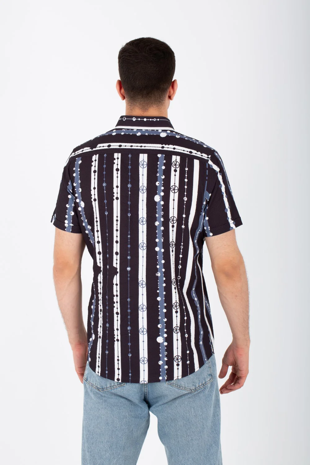 Mens Striped Slim Fit Half Sleeved Shirt In Printed Poplin Material - Image 2