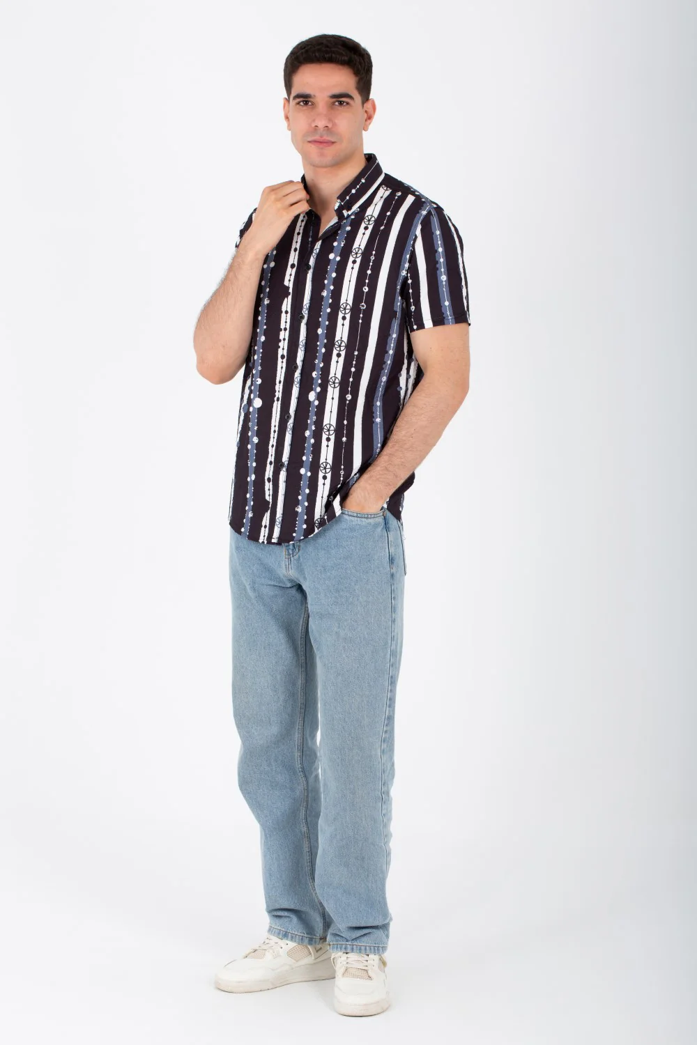 Mens Striped Slim Fit Half Sleeved Shirt In Printed Poplin Material - Image 3