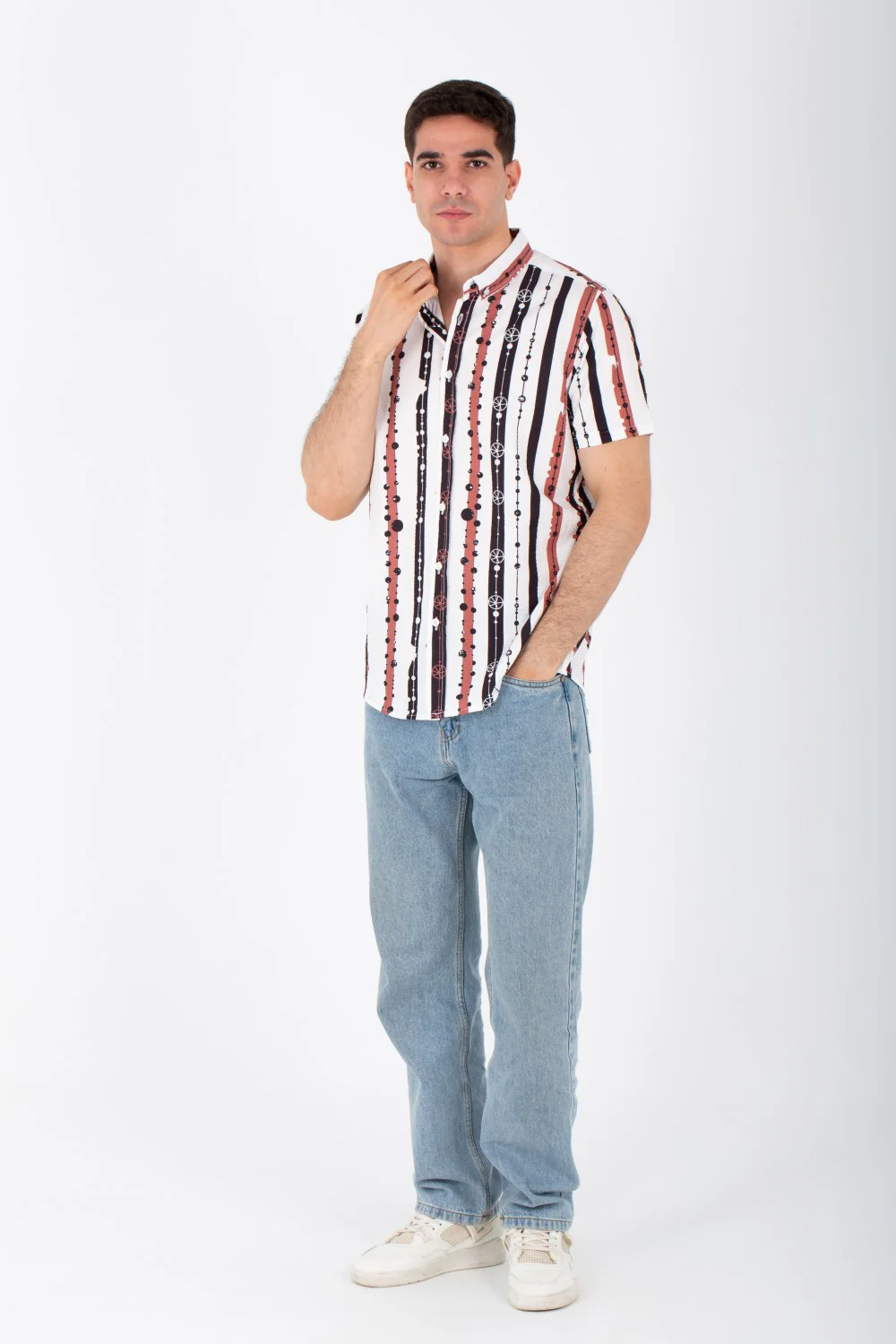 Mens Striped Slim Fit Half Sleeved Shirt In Printed Poplin Material - Image 4