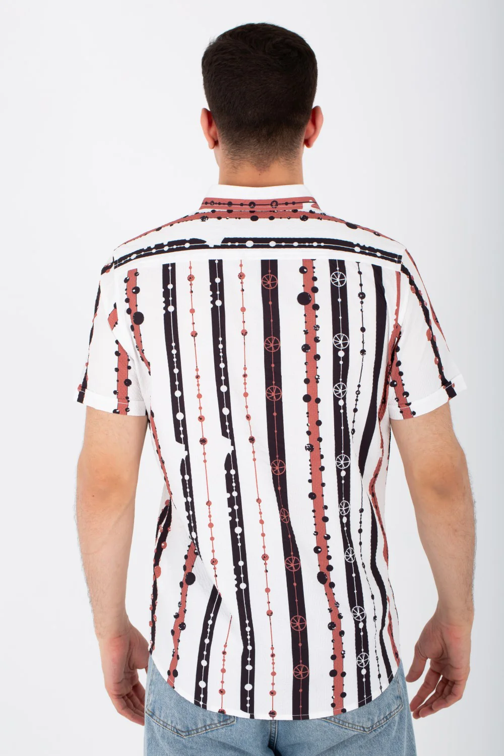 Mens Striped Slim Fit Half Sleeved Shirt In Printed Poplin Material - Image 5