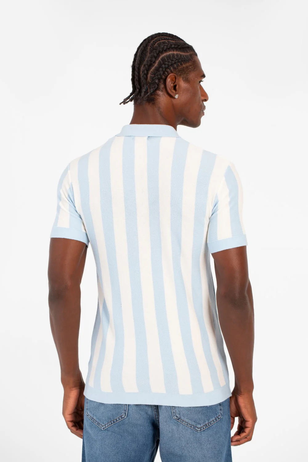 Men's Striped Slim Fit Polo Collar T-Shirt With Half Zipper And Short Sleeves - Image 10