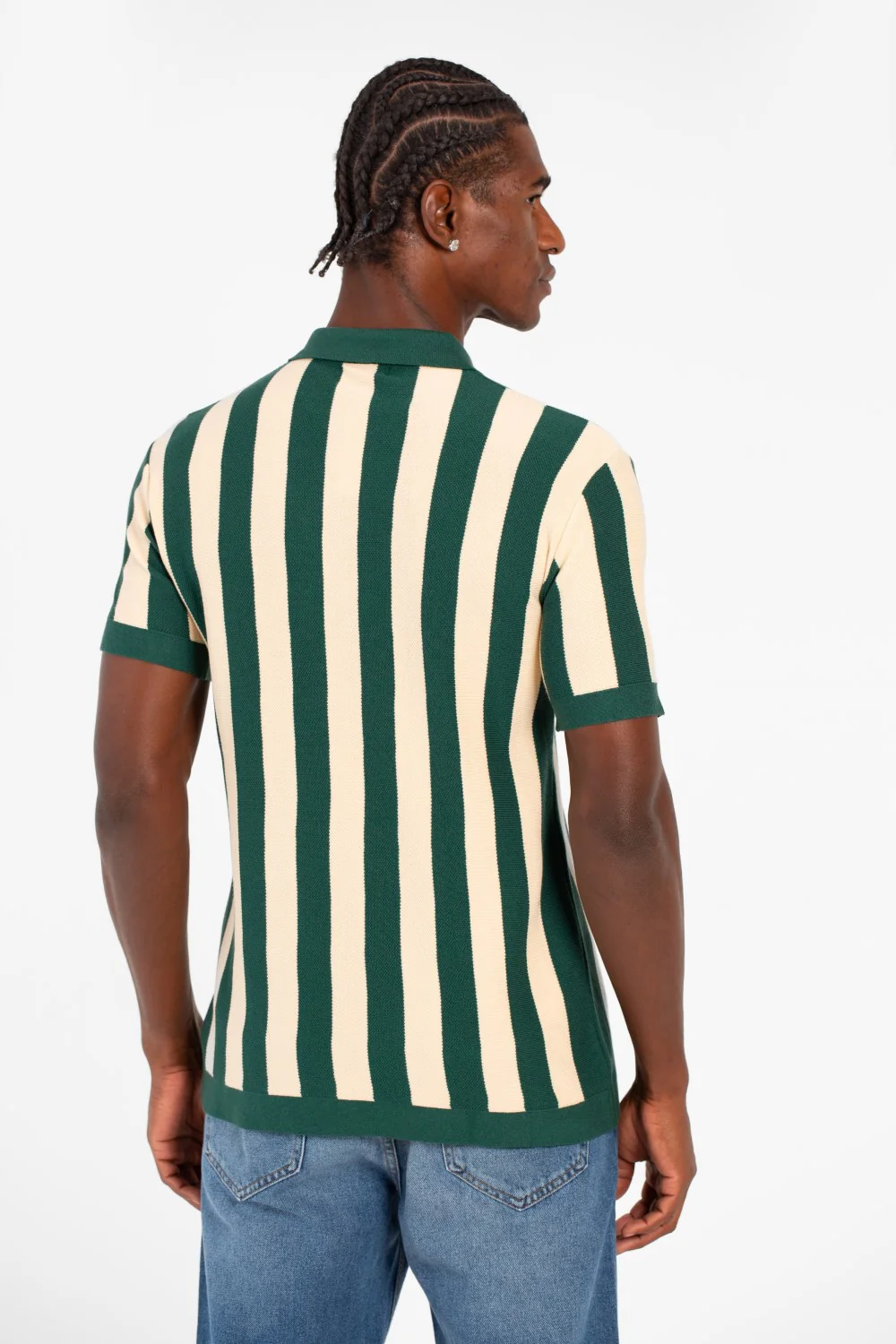 Men's Striped Slim Fit Polo Collar T-Shirt With Half Zipper And Short Sleeves - Image 6
