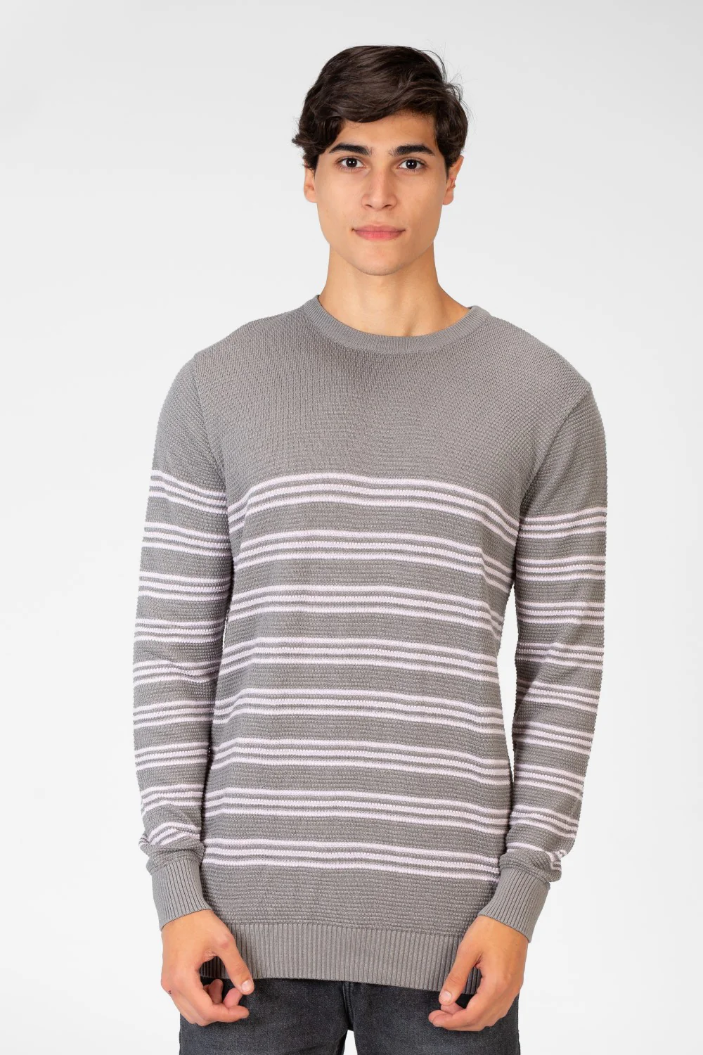 Men's Striped Sweater Pullover With Round Neck And Long Sleeves - Image 5