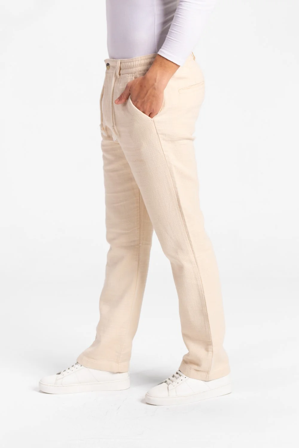 Men's Stylish Drawstring Waist Linen Pants With Pockets - Image 12