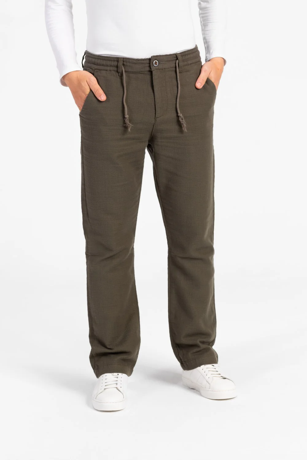Men's Stylish Drawstring Waist Linen Pants With Pockets - Image 17