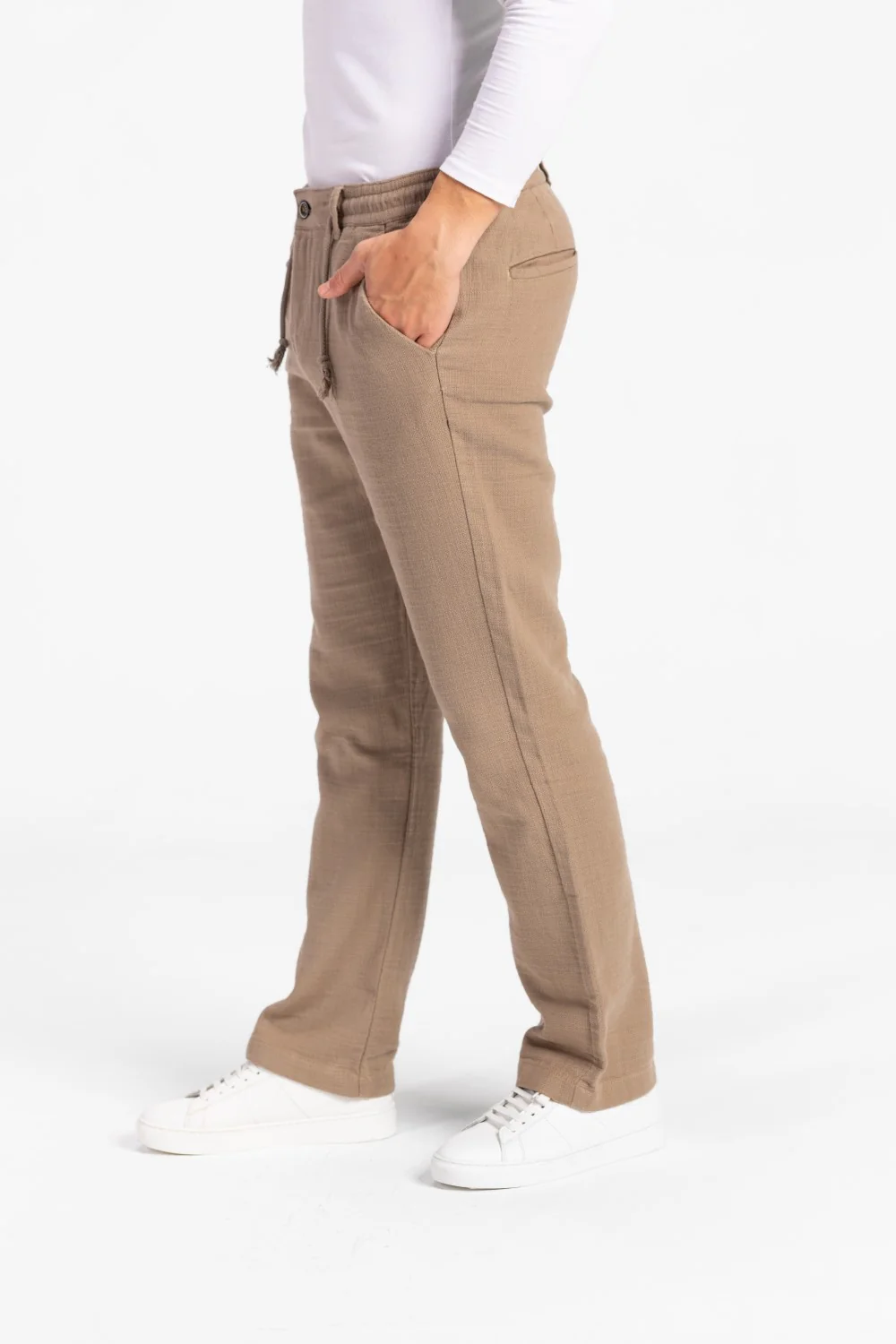 Men's Stylish Drawstring Waist Linen Pants With Pockets - Image 24