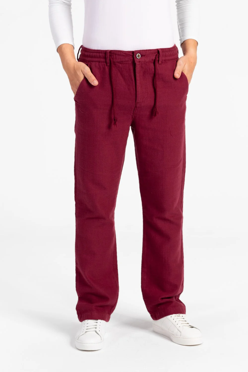 Men's Stylish Drawstring Waist Linen Pants With Pockets - Image 25