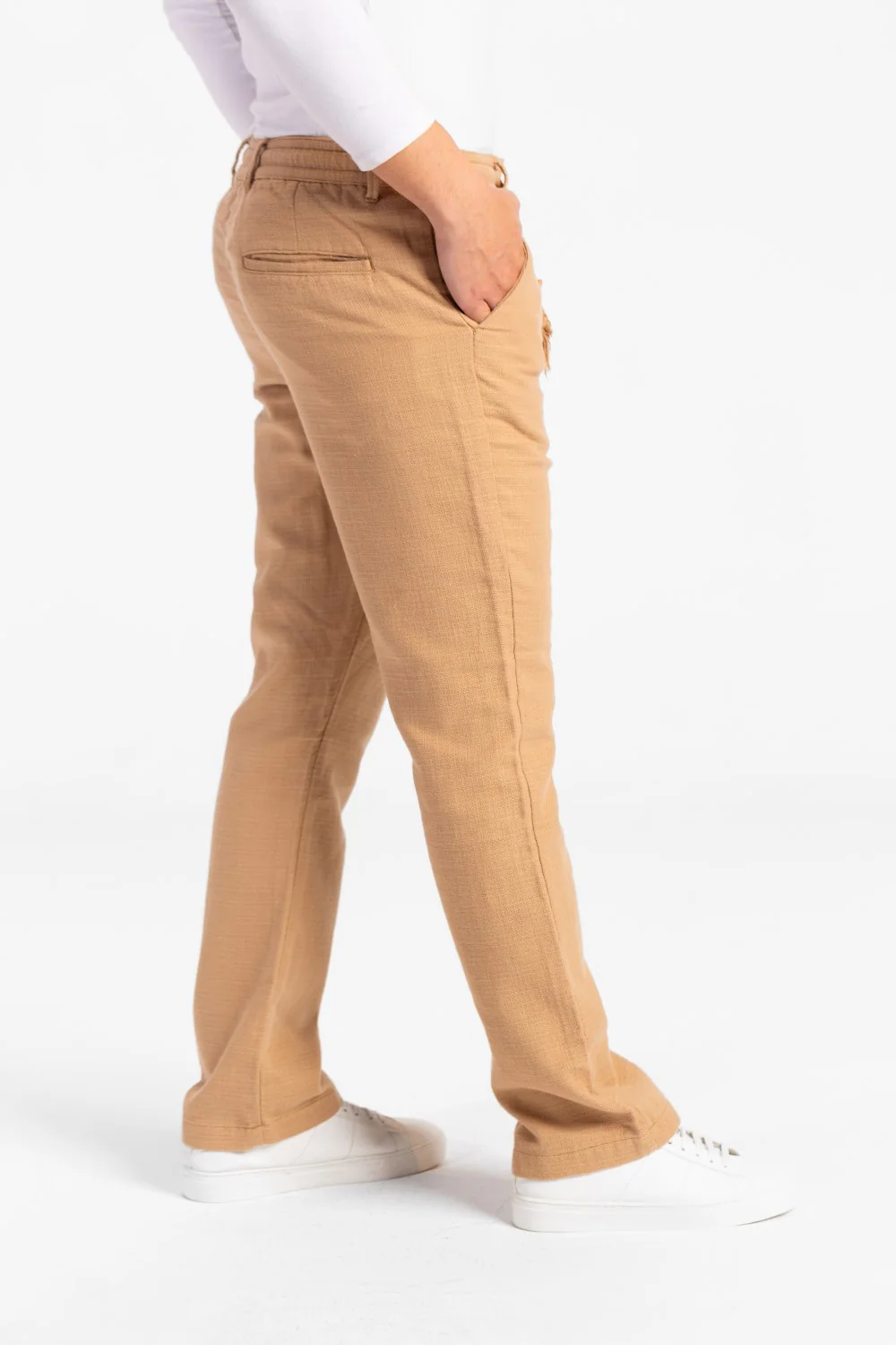 Men's Stylish Drawstring Waist Linen Pants With Pockets - Image 3