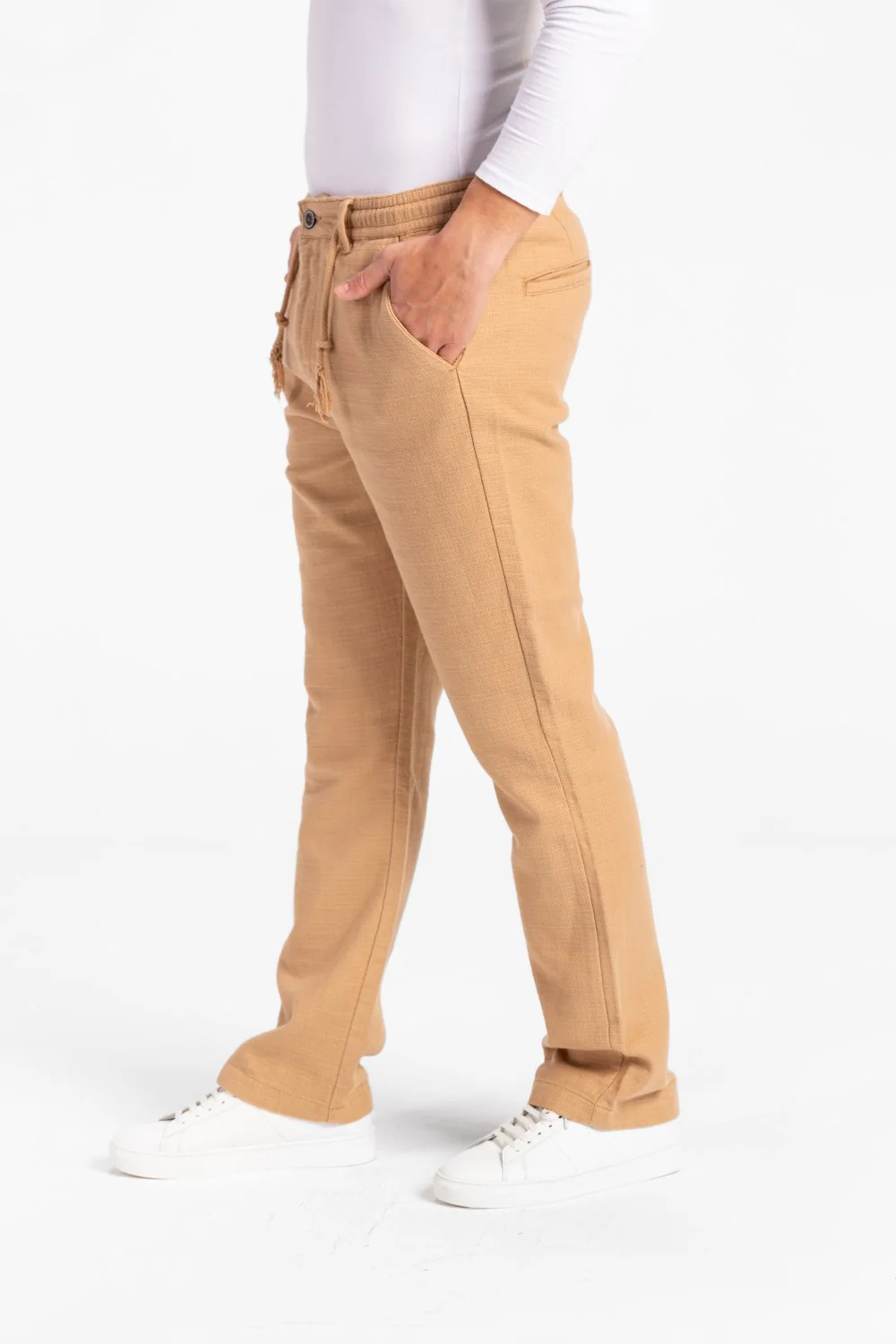 Men's Stylish Drawstring Waist Linen Pants With Pockets - Image 4