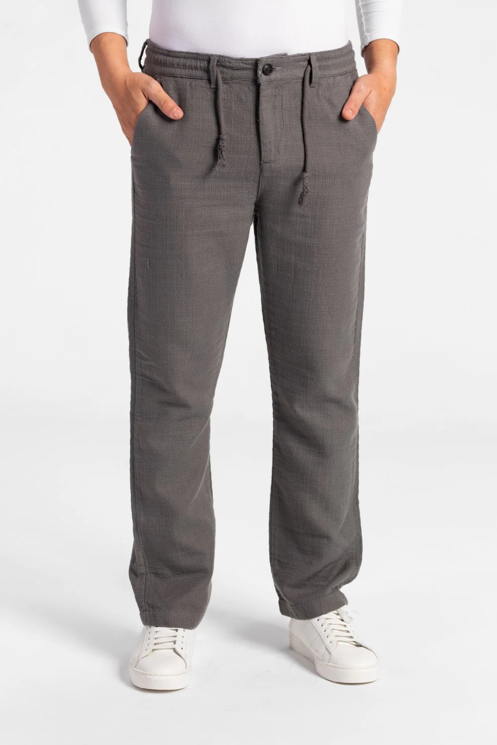 Men's Stylish Drawstring Waist Linen Pants With Pockets - Image 5
