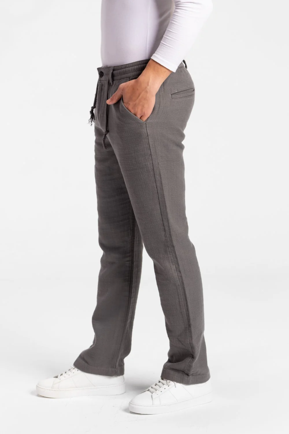 Men's Stylish Drawstring Waist Linen Pants With Pockets - Image 8