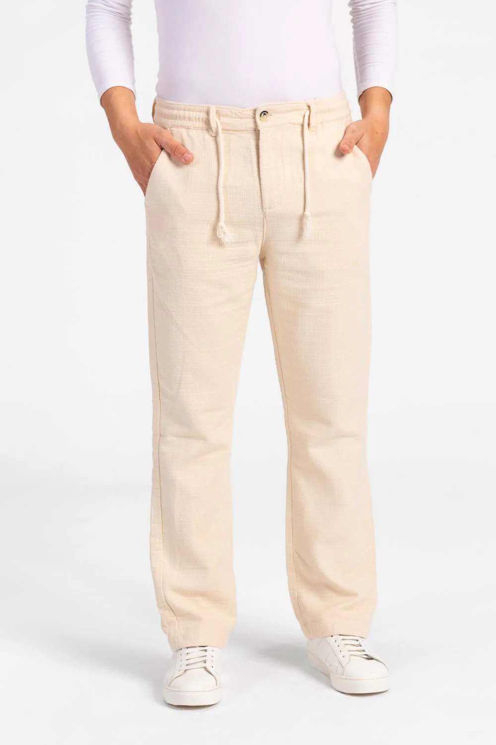 Men's Stylish Drawstring Waist Linen Pants With Pockets - Image 9