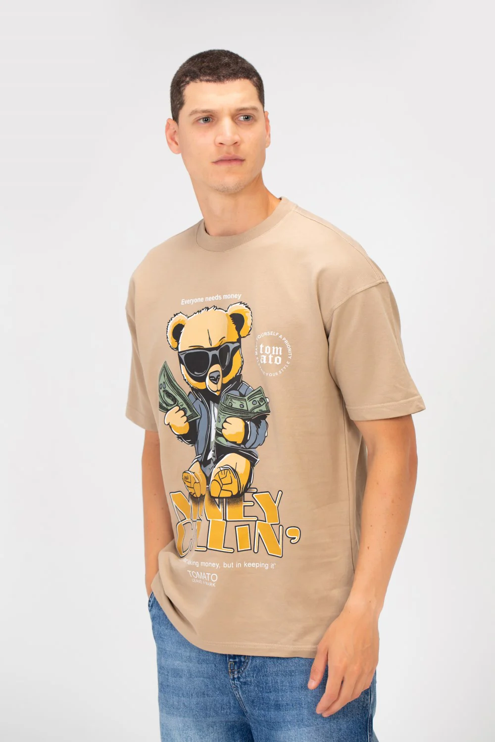 Men's Summer Melton Graphic Print Short Sleeve Oversized Half Sleeve T-Shirt - Image 3