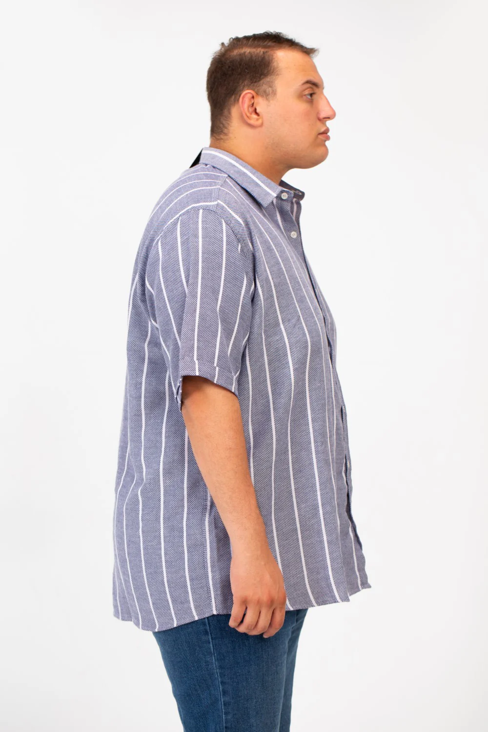 Men's Tomato Big Size Half Sleeve Striped Button Front Shirt - Image 3