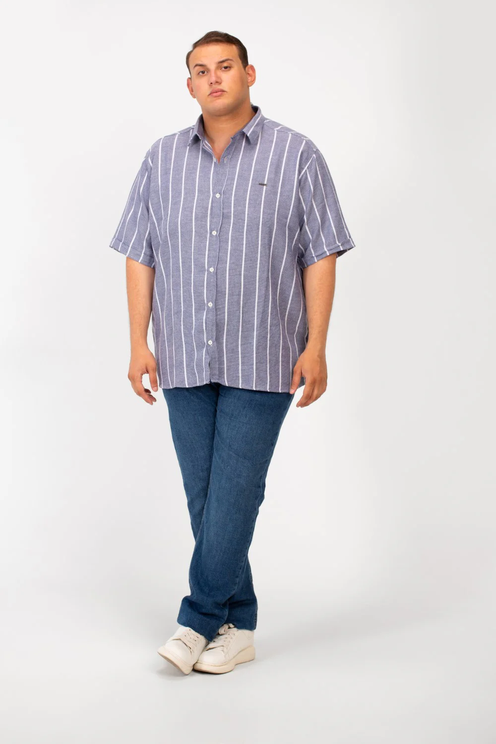 Men's Tomato Big Size Half Sleeve Striped Button Front Shirt - Image 4