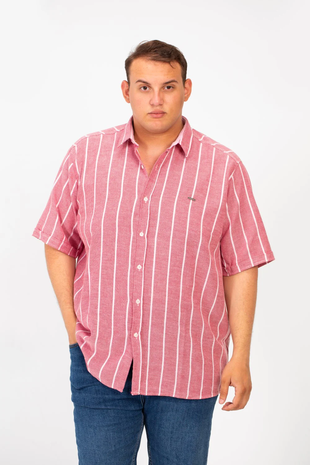 Men's Tomato Big Size Half Sleeve Striped Button Front Shirt - Image 5