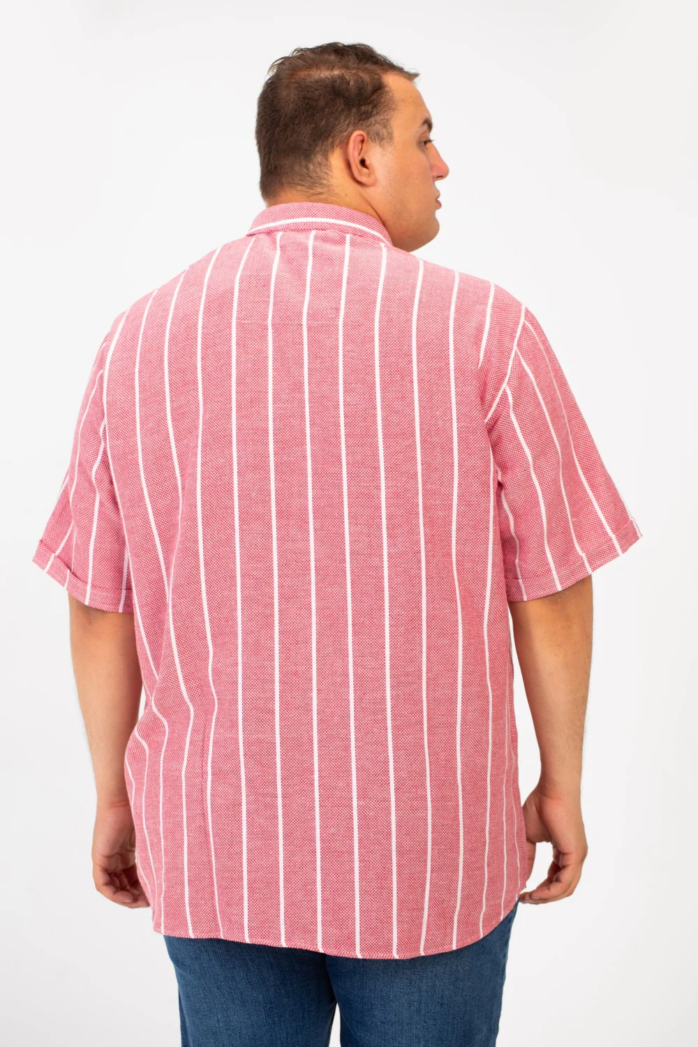 Men's Tomato Big Size Half Sleeve Striped Button Front Shirt - Image 6
